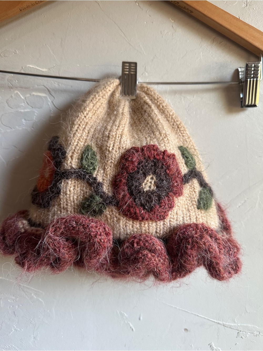 Peruvian Trading Co 3D Floral Knit Hat Artsy Folk Boho Cottagecore Beanie